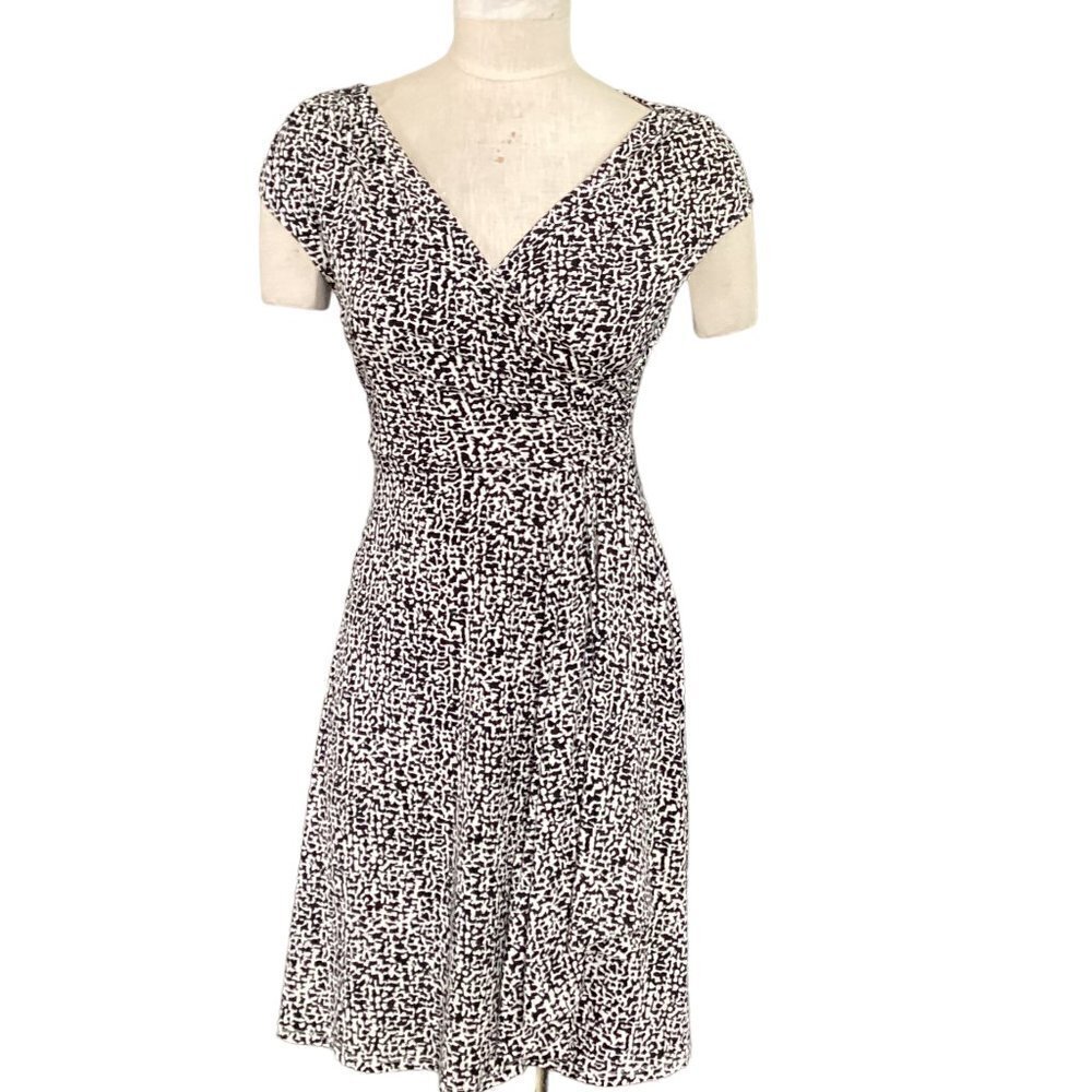 Lauren Ralph Lauren Faux Wrap Surplice Stretch Dress‎ 4P Black and White #31S